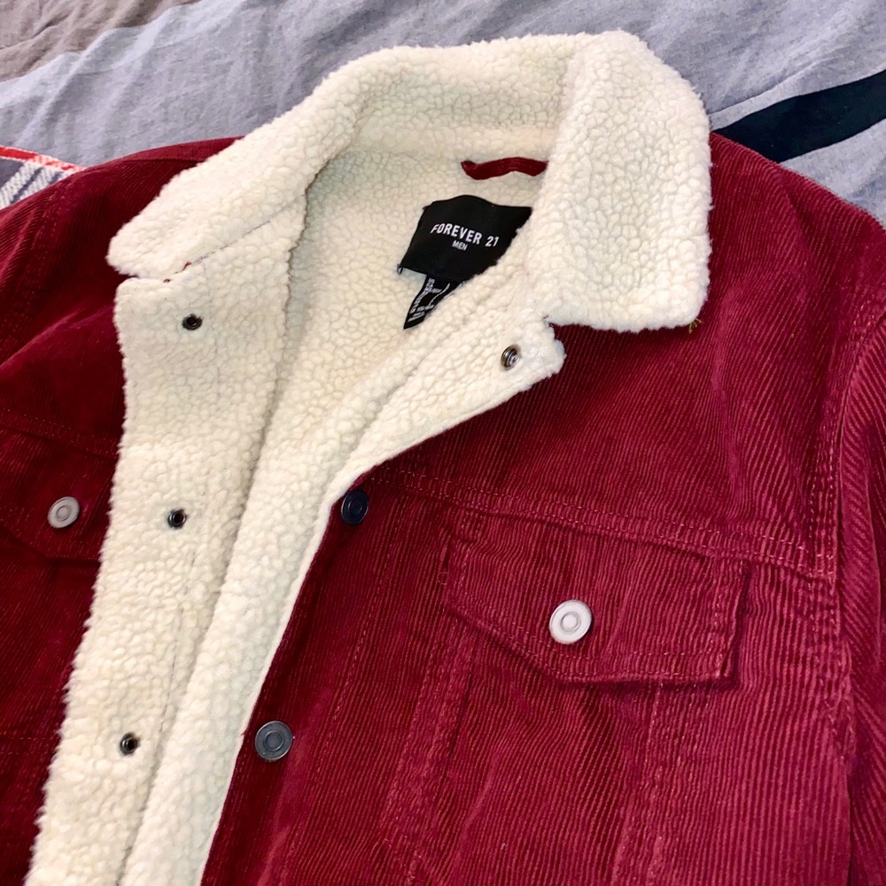 FOREVER21 Maroon Corduroy & Fleece Jacket